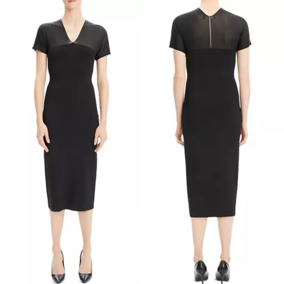 NWT Theory Kimono Illusion Fitted Dress in Black Glossed Women Size Small S LBD - Picture 2 of 16